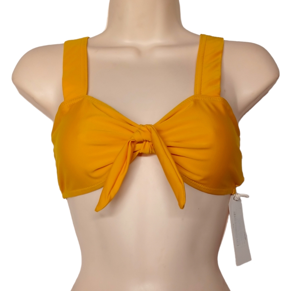 BRAVE SOUL LONDON Mustard Golden Yellow Front Tie Bikini Top Medium NWT